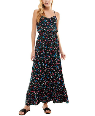 Kingston Grey Junior's Printed Crisscross Maxi Dress Black Size Medium