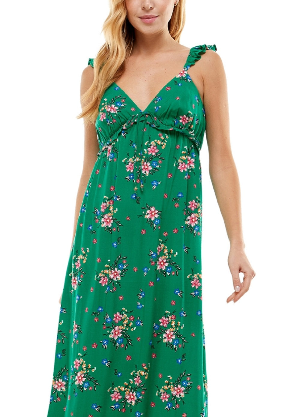 Vestido longo com estampa floral Kingston Junior, verde, tamanho grande