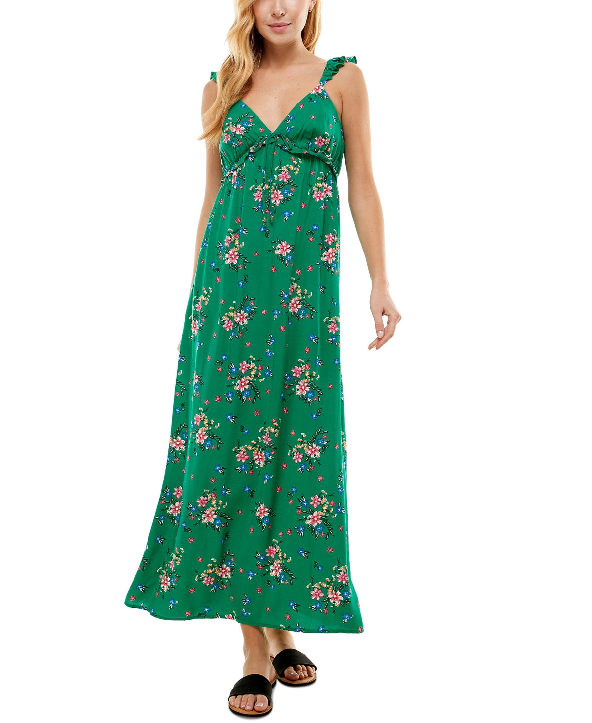 Vestido longo com estampa floral Kingston Junior, verde, tamanho grande