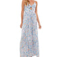 Vestido longo com amarração frontal floral Kingston Junior, azul, tamanho médio