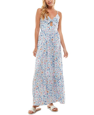 Vestido longo com amarração frontal floral Kingston Junior, azul, tamanho médio