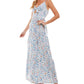 Vestido longo com amarração frontal floral Kingston Junior, azul, tamanho médio