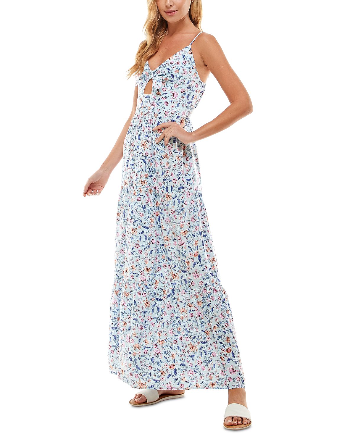 Vestido longo com amarração frontal floral Kingston Junior, azul, tamanho médio