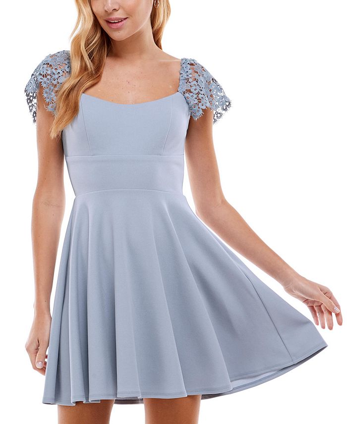 Vestido curto com manga de renda infantil City Studios azul tamanho 13