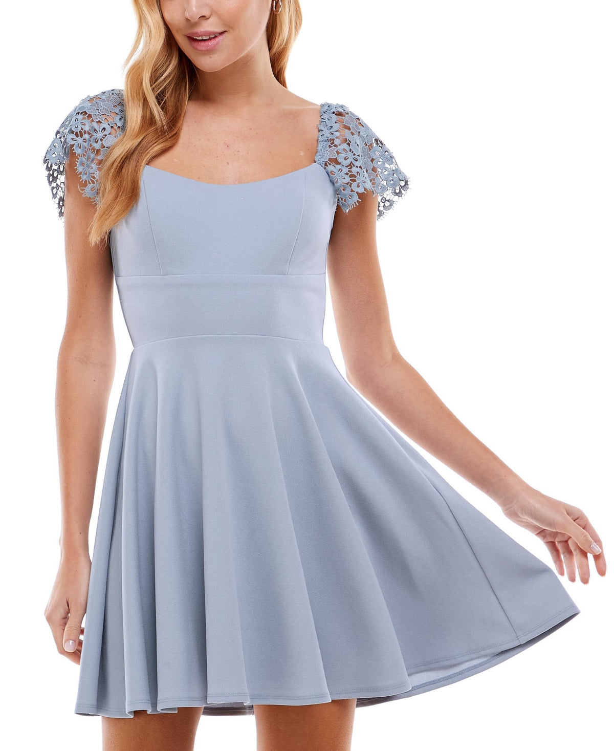 Vestido curto com manga de renda infantil City Studios azul tamanho 13