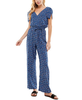 Macacão Kingston Junior com estampa floral e amarração na cintura, azul, tamanho pequeno