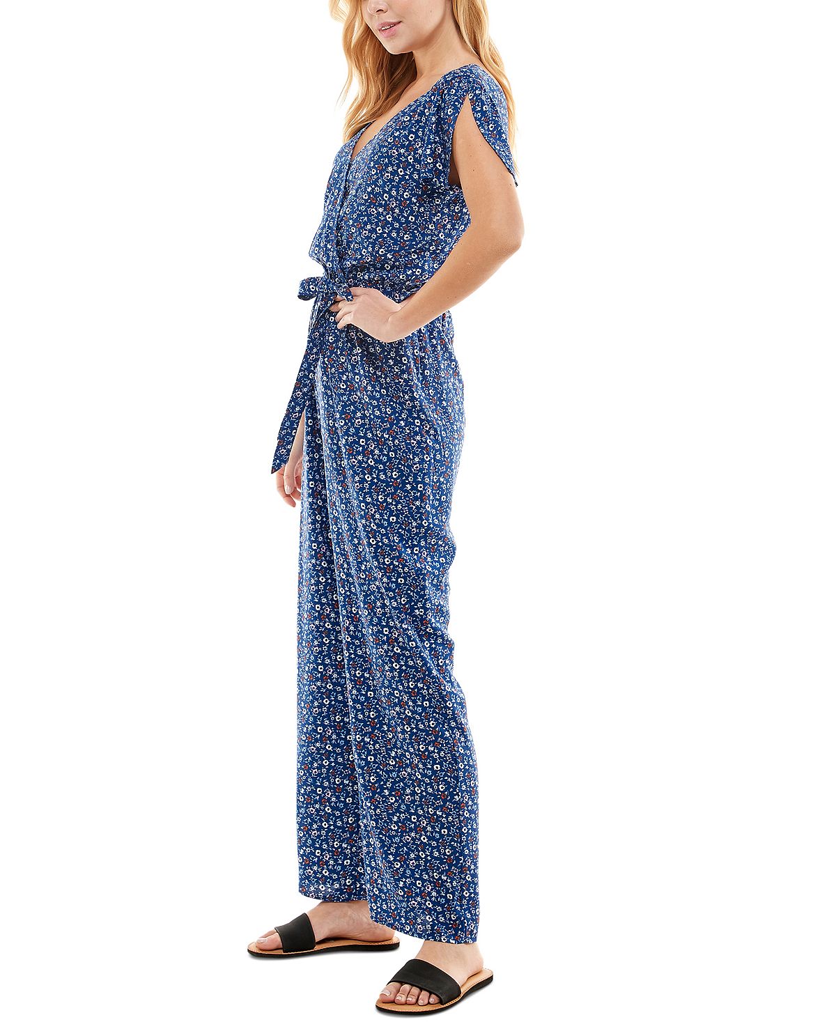 Macacão feminino Kingston Grey com amarração floral na cintura, tamanho grande, azul