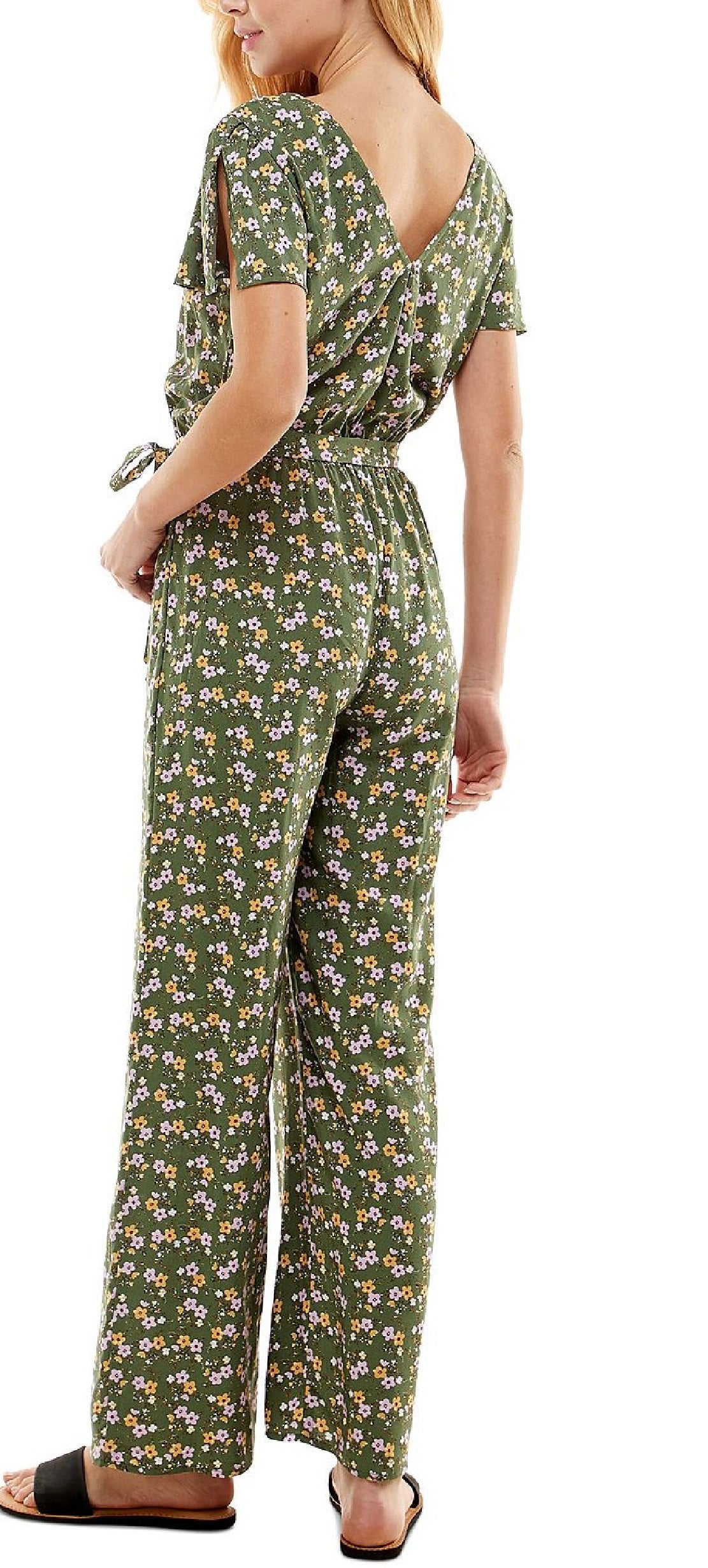 Macacão feminino Kingston com estampa floral e sobrepeliz verde, tamanho XX-S