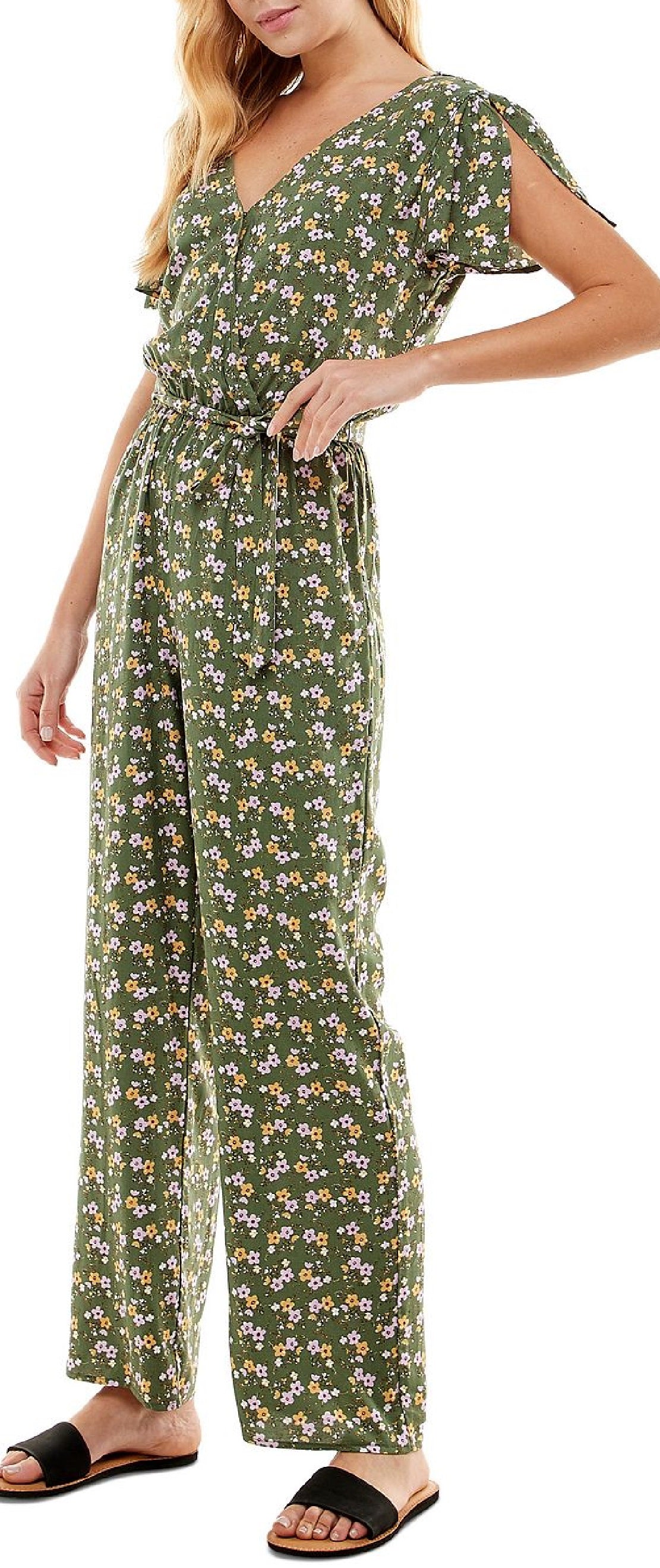 Macacão feminino Kingston com estampa floral e sobrepeliz verde, tamanho XX-S