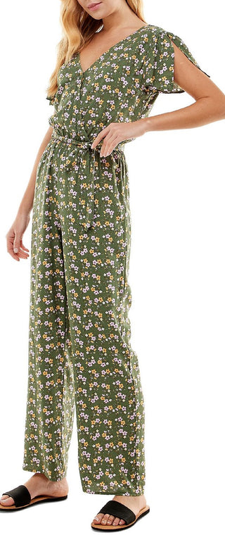 Macacão feminino Kingston com estampa floral e sobrepeliz verde, tamanho XX-S