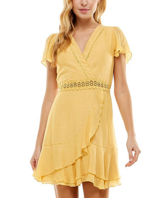 Vestido envelope falso com babados para crianças da City Studios, amarelo, tamanho pequeno
