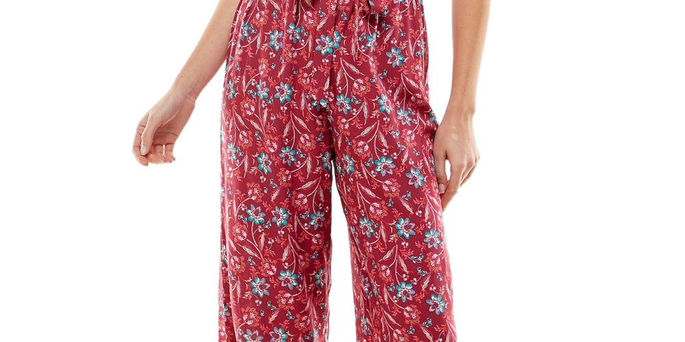 Macacão Kingston Grey Junior com estampa floral e ombros à mostra, vermelho, tamanho médio