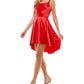 Vestido City Studios Junior de cetim com gola alta e decote alto, vermelho, tamanho 11