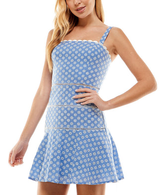 Vestido infantil City Studios com bordado floral e ajuste evasê, azul, tamanho 1