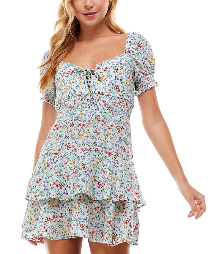 Vestido infantil City Studios com cadarço e acabamento franzido, azul, tamanho grande