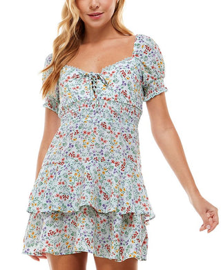 Vestido infantil City Studios com cadarço e acabamento franzido, azul, tamanho grande