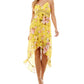 Vestido midi alto e baixo com estampa floral feminino City Studios, amarelo, tamanho grande