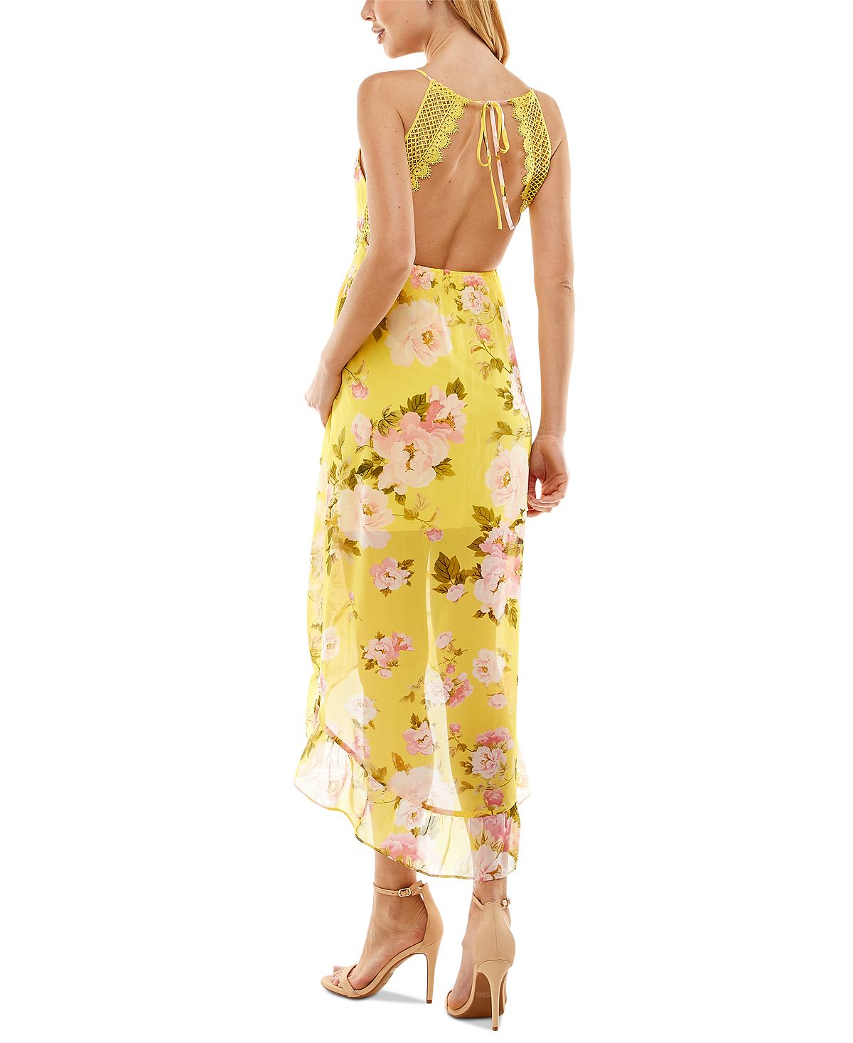 Vestido midi alto e baixo com estampa floral feminino City Studios, amarelo, tamanho grande