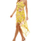 Vestido midi alto e baixo com estampa floral feminino City Studios, amarelo, tamanho grande