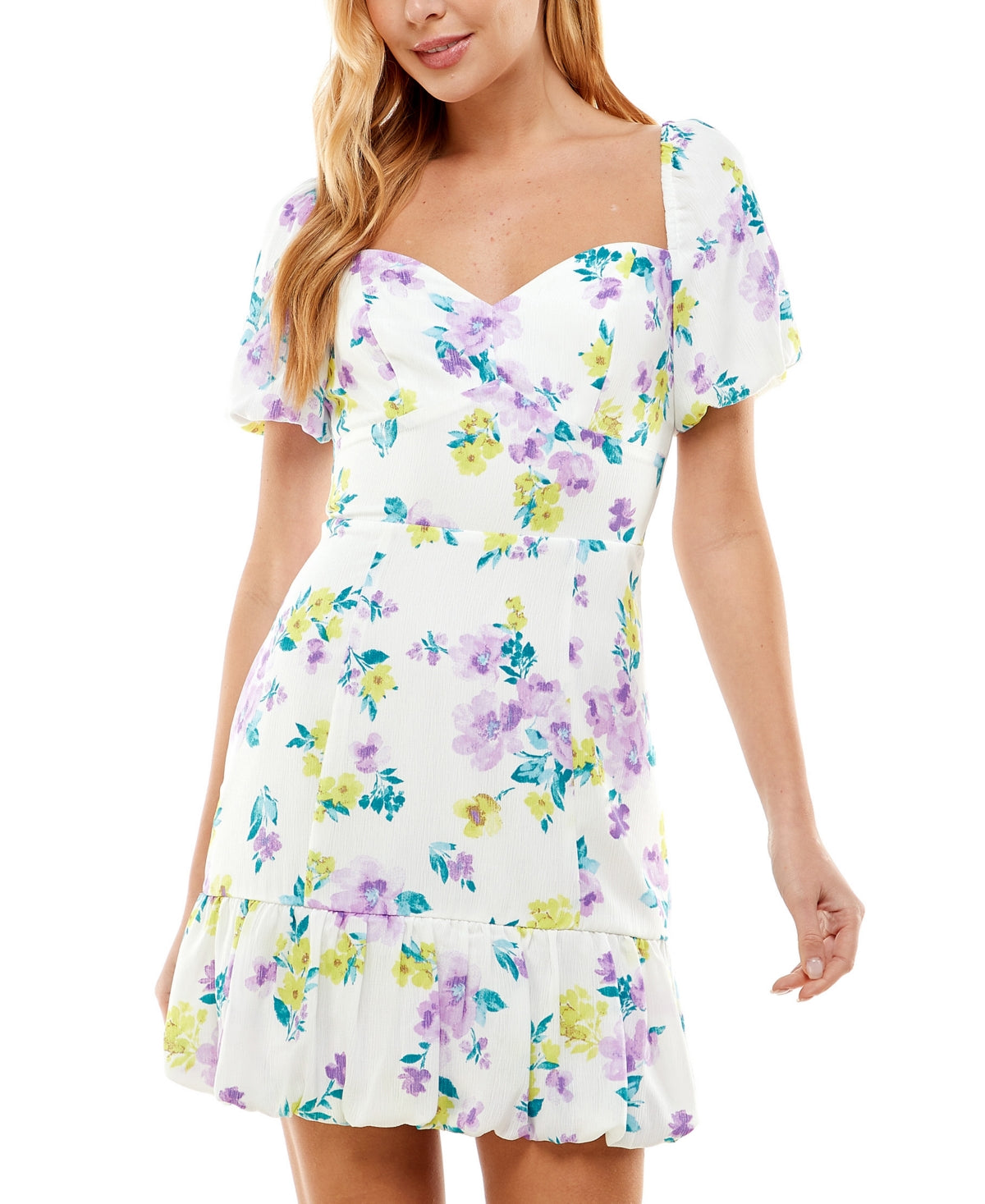 Vestido infantil com estampa floral e manga bufante, roxo, tamanho 11