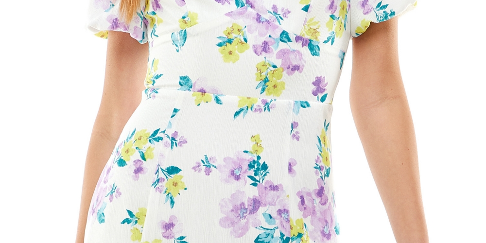 Vestido infantil com estampa floral e manga bufante, roxo, tamanho 11