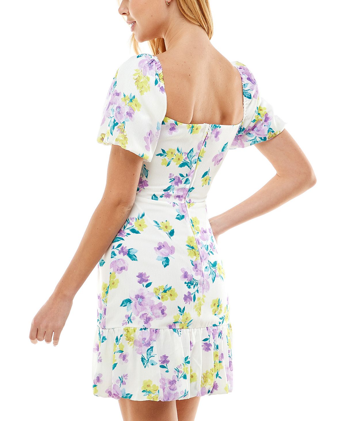 Vestido infantil com estampa floral e manga bufante, roxo, tamanho 13