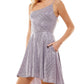 Vestido infantil City Studios com um ombro só evasê, roxo, tamanho 5