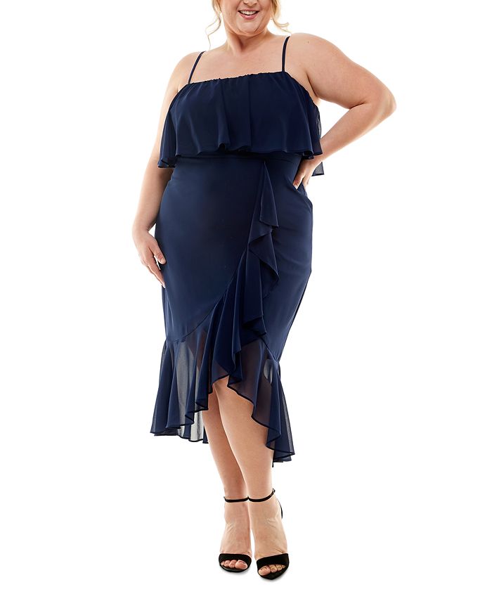 Vestido midi com babados feminino City Studios azul tamanho 16W