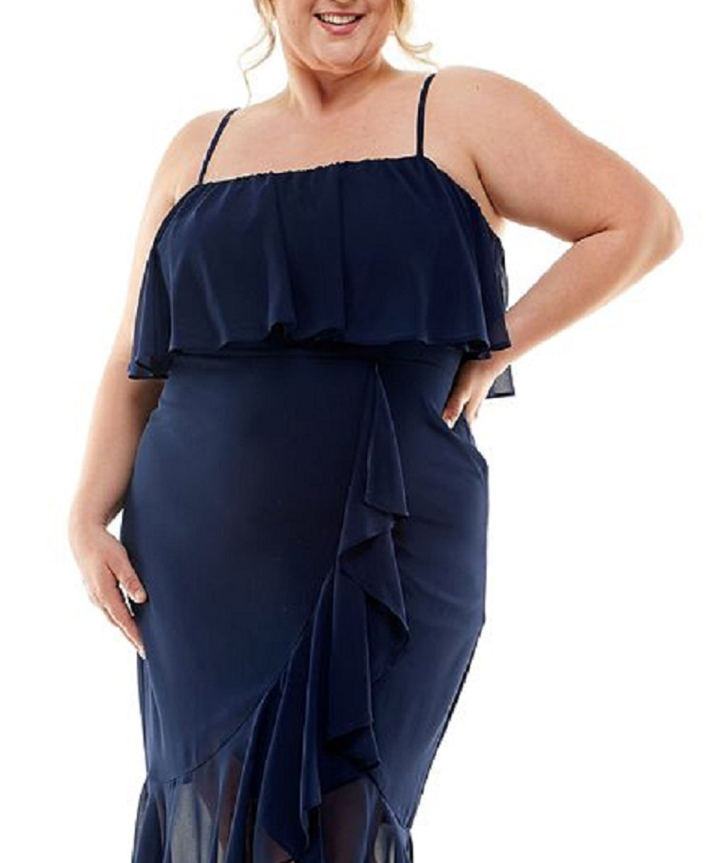 Vestido midi com babados feminino City Studios azul tamanho 16W