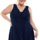 Vestido feminino City Studios com corte evasê e renda, azul, tamanho 22W