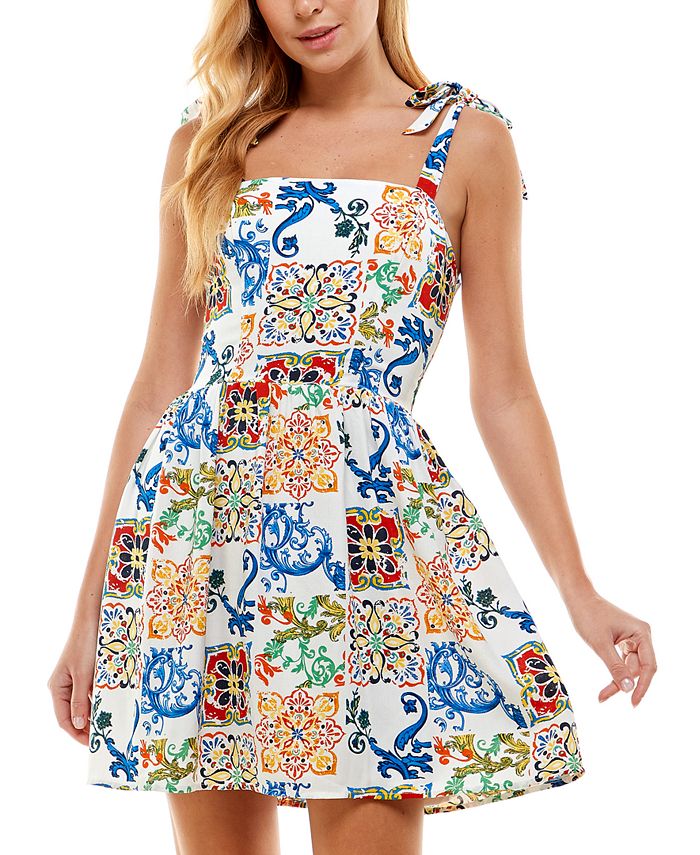 Vestido infantil City Studios com amarração nos ombros e ajuste evasê, marrom, tamanho 13