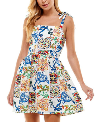 Vestido infantil City Studios com amarração nos ombros e ajuste evasê, marrom, tamanho 13