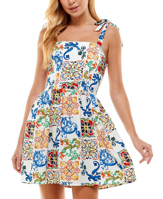 Vestido infantil City Studios com amarração nos ombros e ajuste evasê, marrom, tamanho 13