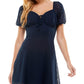 Vestido infantil City Studios Swiss Dot com decote em V e gola alta, azul, tamanho 15