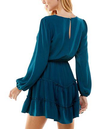 Vestido infantil City Studios com bainha em camadas e cordão na cintura, azul, tamanho M