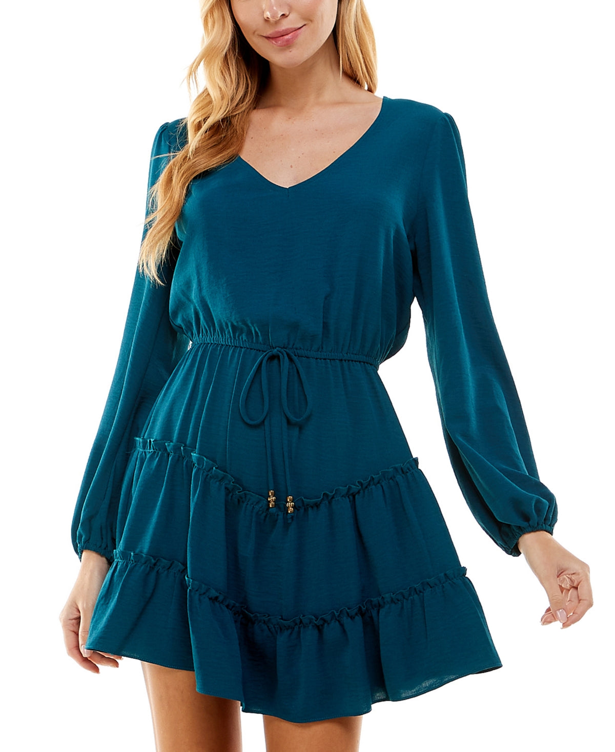 Vestido infantil City Studios com bainha em camadas e cordão na cintura, azul, tamanho M