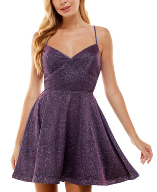 City Studios Junior's Lace Up Back Fit & Flare Dress Purple Size 0