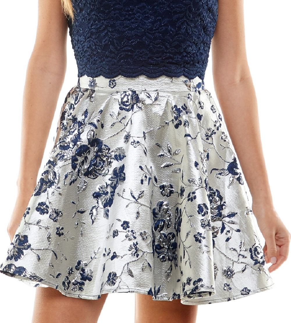 Vestido infantil City Studios com 2 peças, blusa com cadarço e saia estampada, azul, tamanho 7