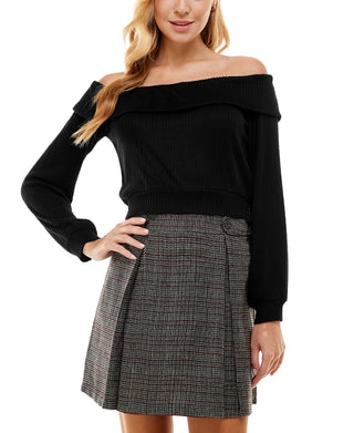 Conjunto de suéter e saia de malha canelada Kingston Junior, preto, tamanho grande