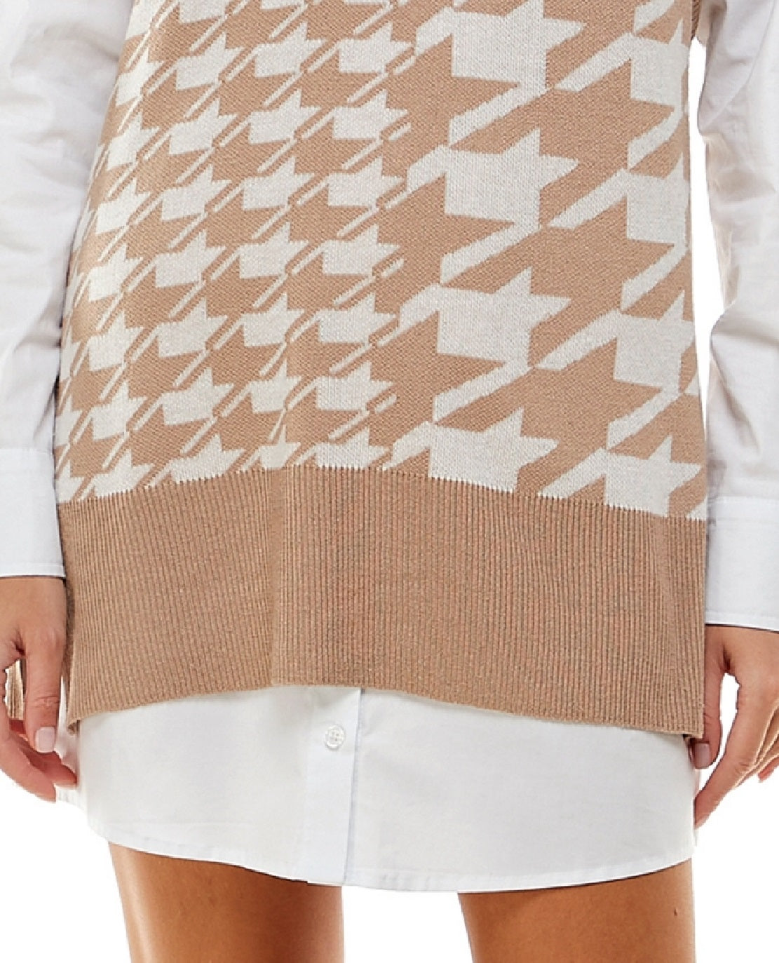 Vestido-camisa estampado Kingston Junior's, 2 peças, gola V, marrom, tamanho pequeno