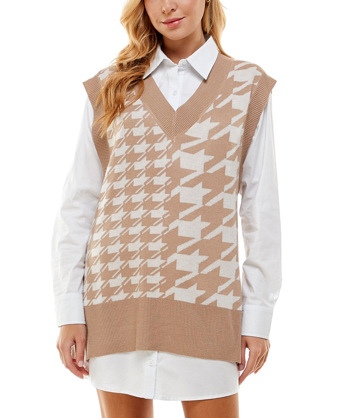 Vestido-camisa estampado Kingston Junior's, 2 peças, gola V, marrom, tamanho pequeno