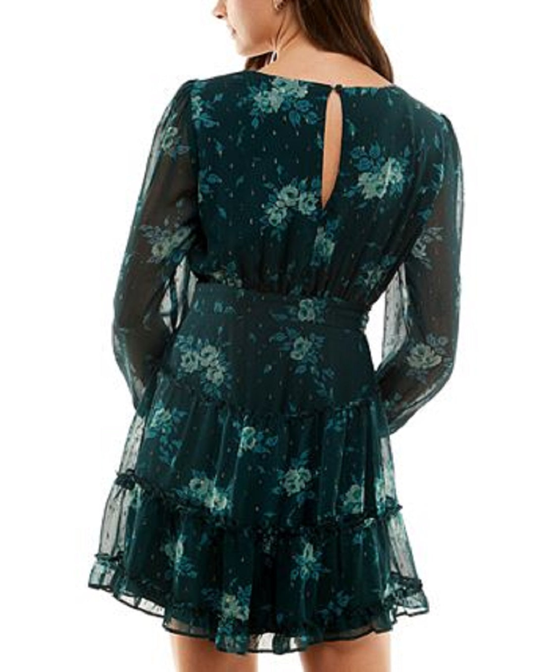 Vestido City Studios Junior com decote sobrepeliz metálico e ajuste evasê, verde, tamanho pequeno