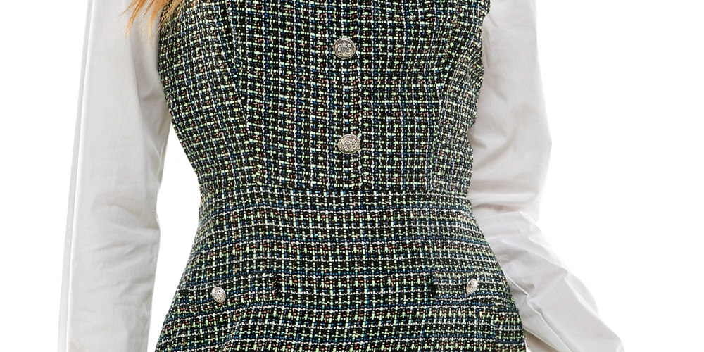 Vestido tubinho estampado Kingston Junior, 2 peças, preto, tamanho médio