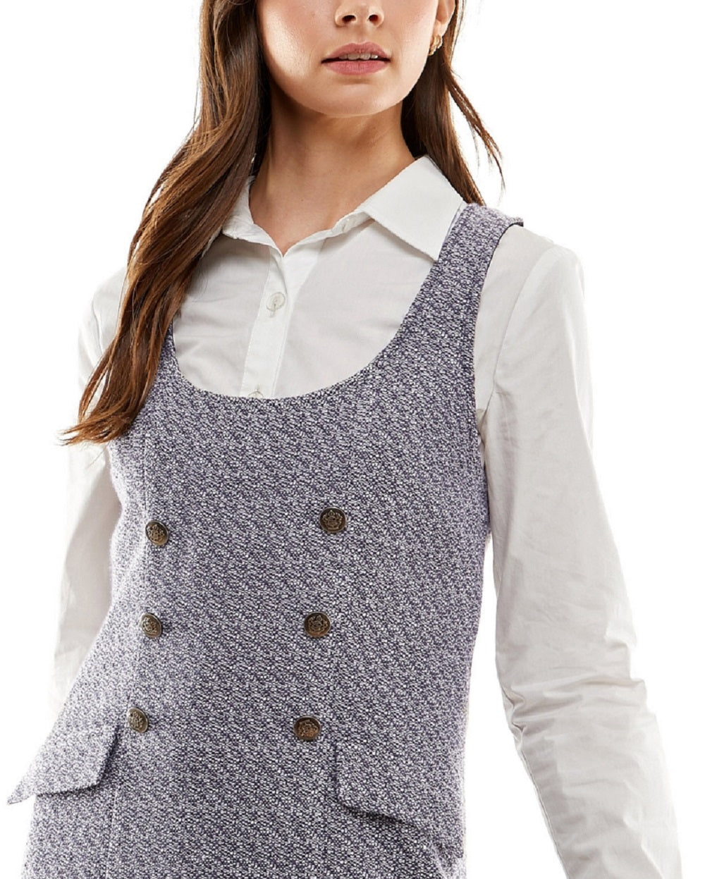 Conjunto de vestido bouclé com gola contrastante Kingston Junior, branco, tamanho X-S