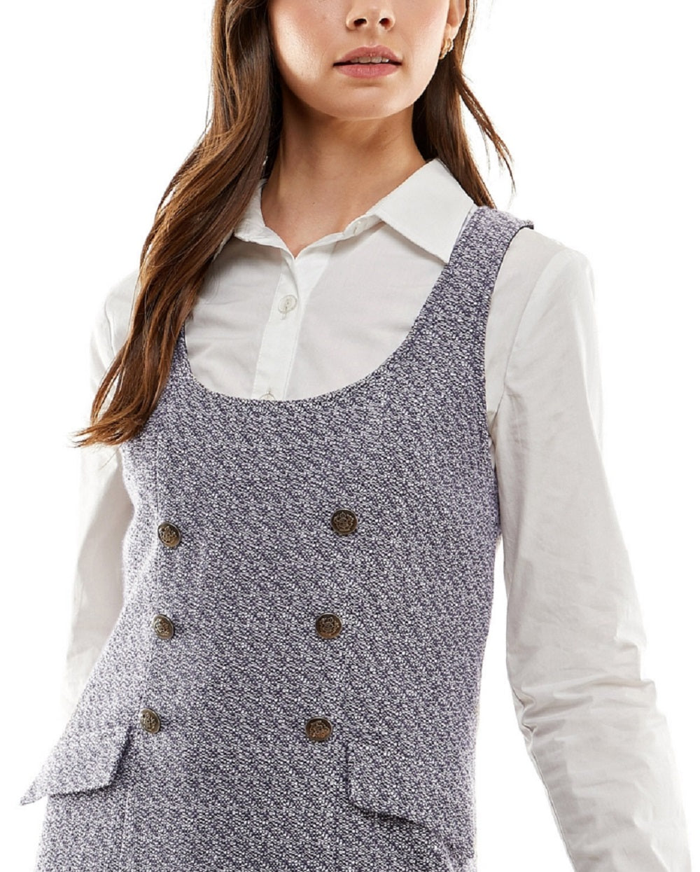 Conjunto de vestido bouclé com gola contrastante Kingston Junior, branco, tamanho pequeno