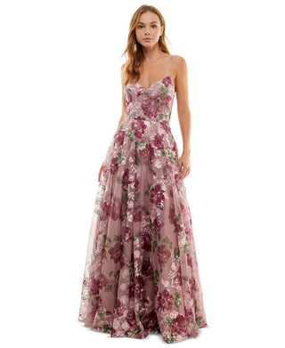 Say Yes To The Prom Junior's Embroidered Floral Lace Up Gown Purple Size 15
