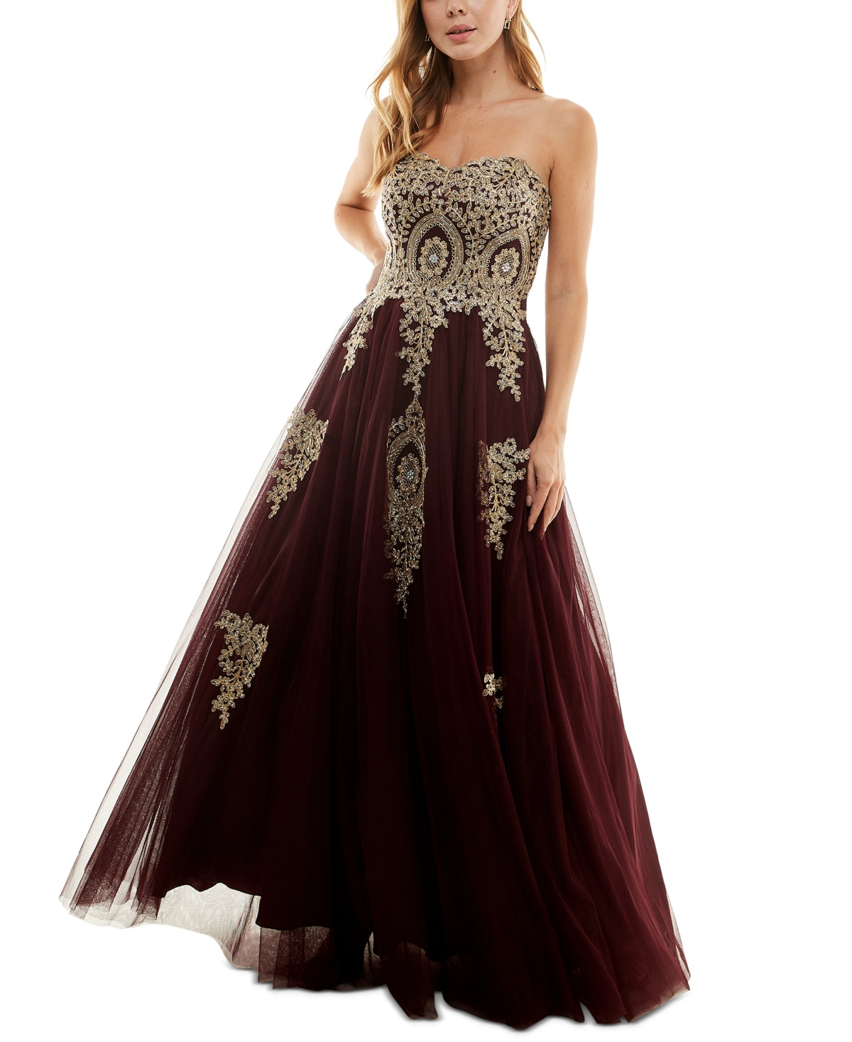 Vestido de baile sem alças e enfeitado para o baile de formatura, roxo, tamanho 11
