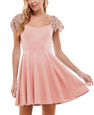 City Studios Junior's Lace Sleeve Mini Dress Pink Size 7