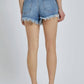 Hidden - MEDIUM WASH HIGH RISE FRAYED SHORTS