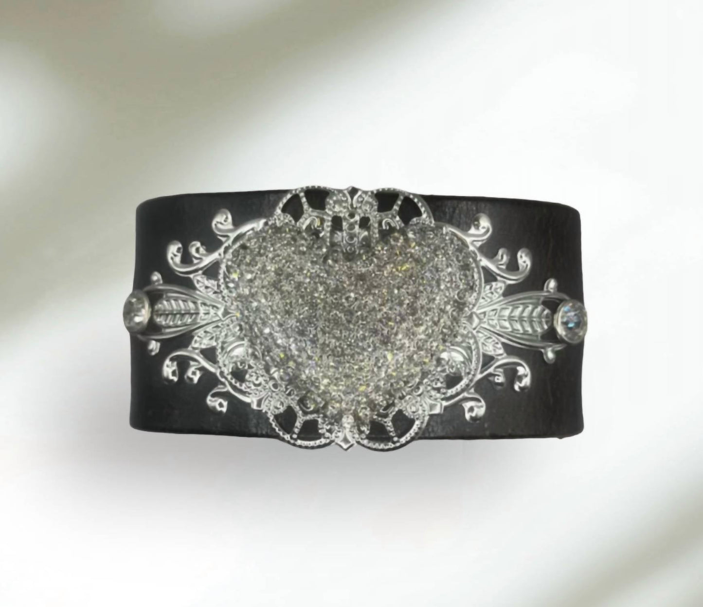 Bff Creations - Women's Leather Cuff Rhinestone Bracelet